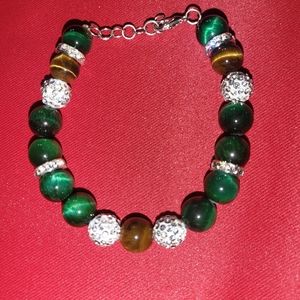 Handmade Emerald and Tiger Eye Bracelet